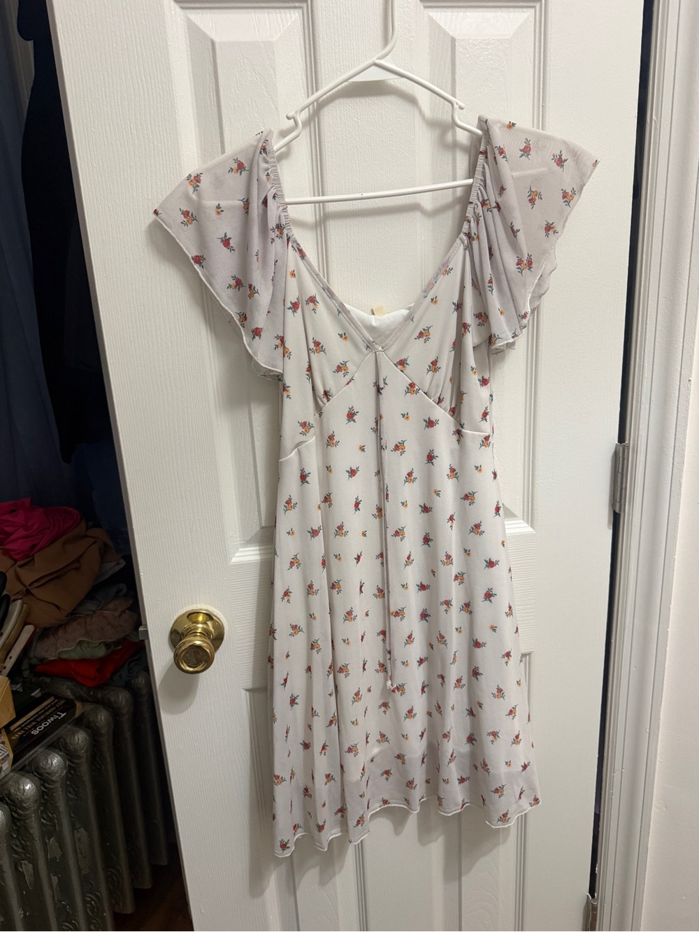 See You Monday Cream Mini Dress with Small Floral Print